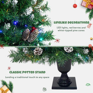 English Elm Pre-lit Holiday Decor 4 Piece Set with Led Garland Wreath and Entrance Trees PX283311AAB
