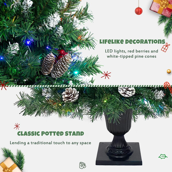 English Elm Pre-lit Holiday Decor 4 Piece Set with Led Garland Wreath and Entrance Trees PX283311AAB