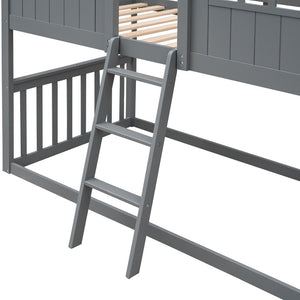 English Elm Twin Over Playhouse Bunk Bed Solid Pine Frame with Pitched Roof Kids Bedroom LT100184AAE