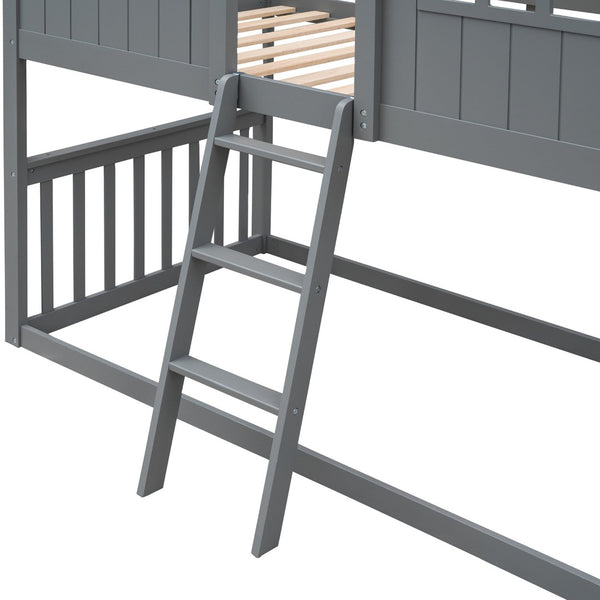 English Elm Twin Over Playhouse Bunk Bed Solid Pine Frame with Pitched Roof Kids Bedroom LT100184AAE