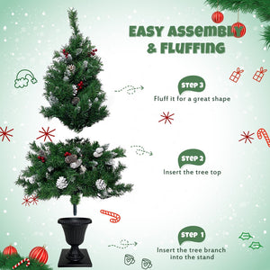 English Elm Pre-lit Holiday Decor 4 Piece Set with Led Garland Wreath and Entrance Trees PX283311AAB