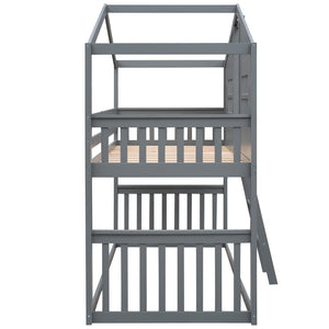 English Elm Twin Over Playhouse Bunk Bed Solid Pine Frame with Pitched Roof Kids Bedroom LT100184AAE