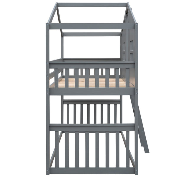 English Elm Twin Over Playhouse Bunk Bed Solid Pine Frame with Pitched Roof Kids Bedroom LT100184AAE
