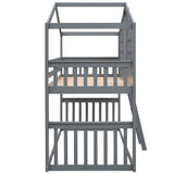 Hearth and Haven Franky Twin over Twin House Bunk Bed with Ladder, Grey LT000184AAE