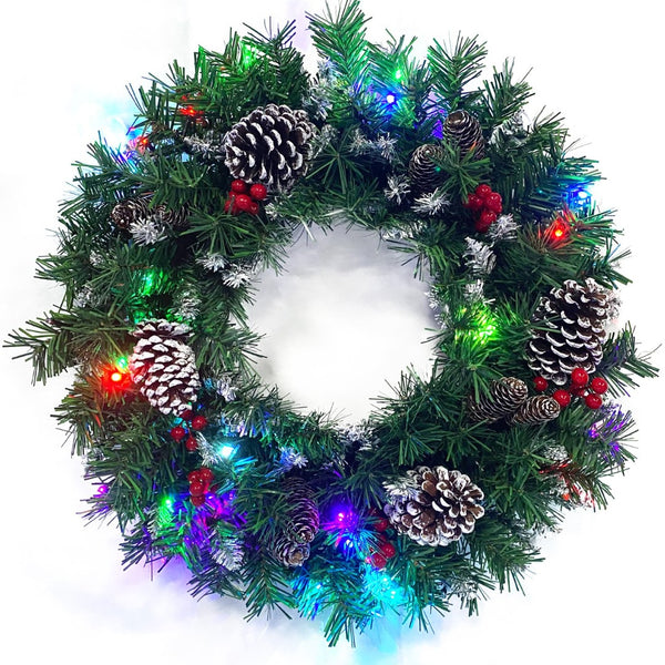 English Elm Pre-lit Holiday Decor 4 Piece Set with Led Garland Wreath and Entrance Trees PX283311AAB