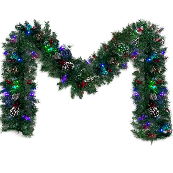 English Elm Pre-lit Holiday Decor 4 Piece Set with Led Garland Wreath and Entrance Trees PX283311AAB