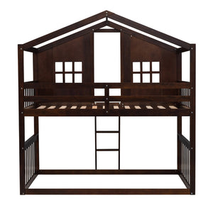 English Elm Twin Over Playhouse Bunk Bed Solid Pine Frame with Pitched Roof Kids Bedroom LT100184AAP