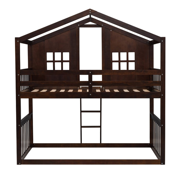 English Elm Twin Over Playhouse Bunk Bed Solid Pine Frame with Pitched Roof Kids Bedroom LT100184AAP