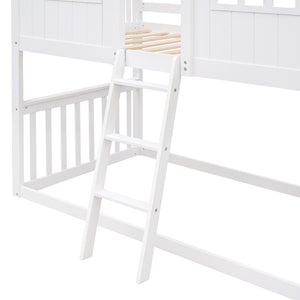 English Elm Twin Over Playhouse Bunk Bed Solid Pine Frame with Pitched Roof Kids Bedroom LT100184AAK