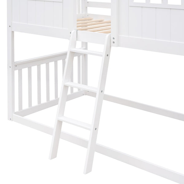 English Elm Twin Over Playhouse Bunk Bed Solid Pine Frame with Pitched Roof Kids Bedroom LT100184AAK