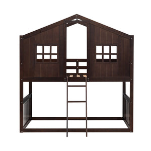 English Elm Twin Over Playhouse Bunk Bed Solid Pine Frame with Pitched Roof Kids Bedroom LT100184AAP