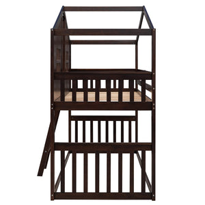 English Elm Twin Over Playhouse Bunk Bed Solid Pine Frame with Pitched Roof Kids Bedroom LT100184AAP