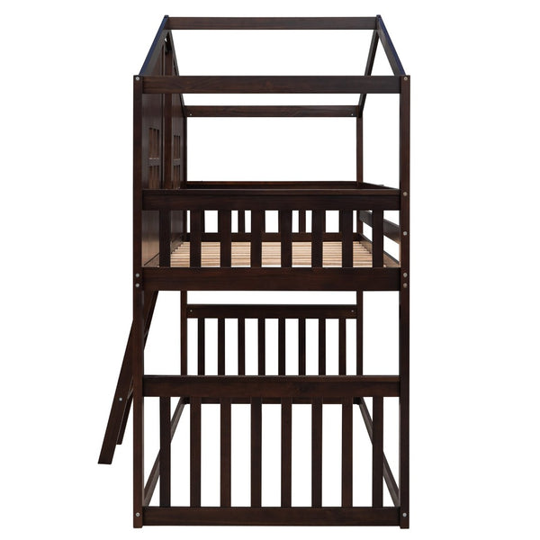 English Elm Twin Over Playhouse Bunk Bed Solid Pine Frame with Pitched Roof Kids Bedroom LT100184AAP