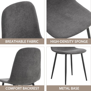 English Elm Dining Chairs Set of 4 Dark Gray Linen-Cotton Upholstered Side Chairs with Black Metal Legs, Ergonomic Comfort W115164380