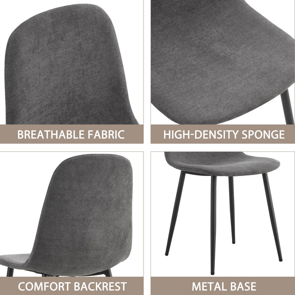 English Elm Dining Chairs Set of 4 Dark Gray Linen-Cotton Upholstered Side Chairs with Black Metal Legs, Ergonomic Comfort W115164380