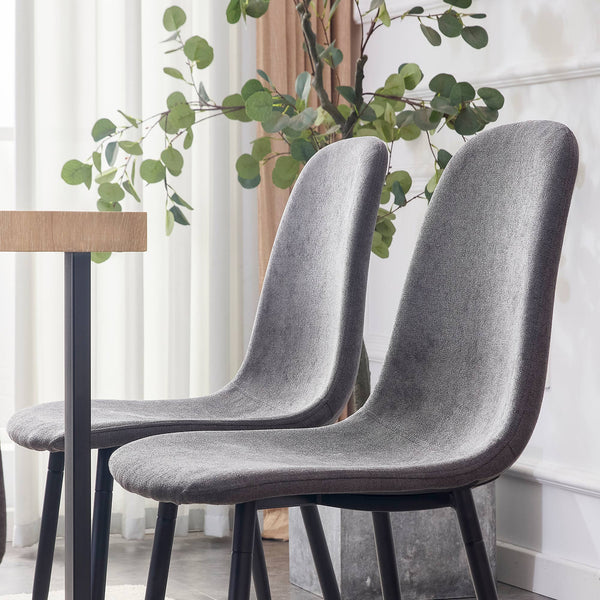 English Elm Dining Chairs Set of 4 Dark Gray Linen-Cotton Upholstered Side Chairs with Black Metal Legs, Ergonomic Comfort W115164380