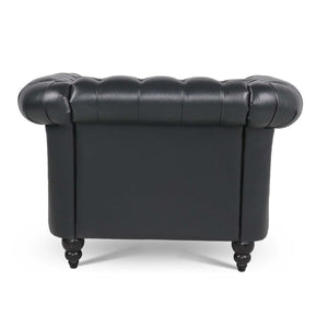 English Elm 1 Seater Pu Leather Tufted Accent Sofa with Birch Legs for Any Living Space Black W680P405343