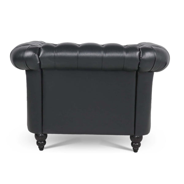 English Elm 1 Seater Pu Leather Tufted Accent Sofa with Birch Legs for Any Living Space Black W680P405343