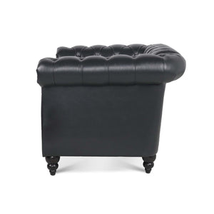 English Elm 1 Seater Pu Leather Tufted Accent Sofa with Birch Legs for Any Living Space Black W680P405343