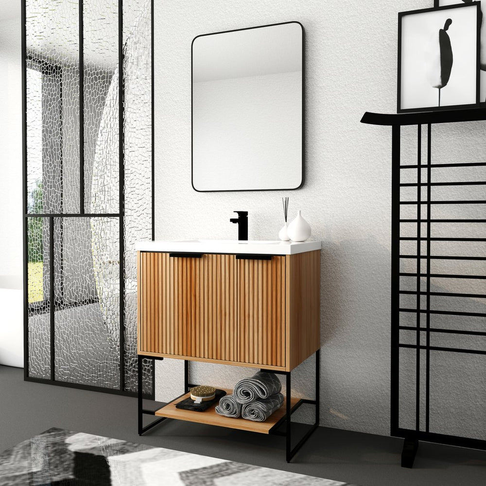 English Elm 30 30'' Freestanding Bathroom Vanity with Resin Basin, Soft-Close Door & Drawer, Modern Storage W999P181591