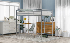 English Elm Twin Metal Loft Bed with Built-in Study Desk Powder-coated Steel Frame for Teen Rooms Silver MF286452AAN