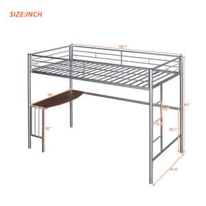 English Elm Twin Metal Loft Bed with Built-in Study Desk Powder-coated Steel Frame for Teen Rooms Silver MF286452AAN