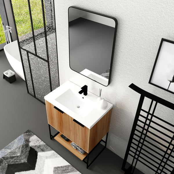 English Elm 30 30'' Freestanding Bathroom Vanity with Resin Basin, Soft-Close Door & Drawer, Modern Storage W999P181591