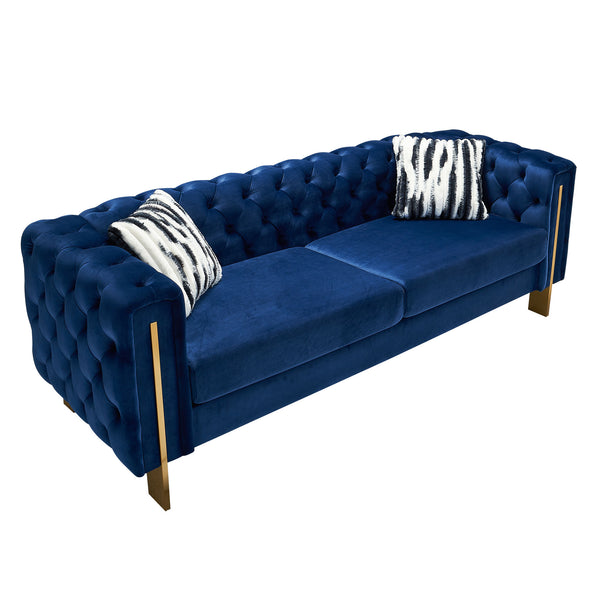 English Elm Chesterfield Modern Tufted Velvet Sofa, 69" Compact Blue Couch with Gold Legs, Stylish Accent Piece W57953711