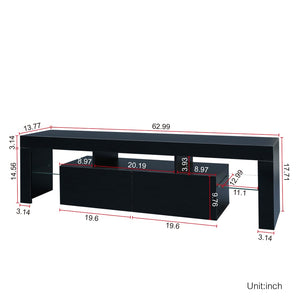 English Elm Modern Low Profile Media Console with Led Lighting Gloss Doors for Living Room or Gaming W33131067