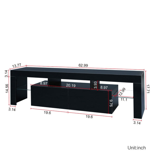 English Elm Modern Low Profile Media Console with Led Lighting Gloss Doors for Living Room or Gaming W33131067