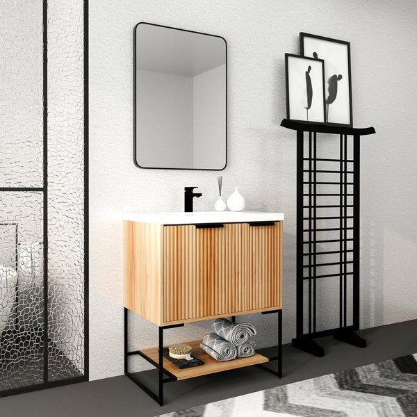 English Elm 30 30'' Freestanding Bathroom Vanity with Resin Basin, Soft-Close Door & Drawer, Modern Storage W999P181591