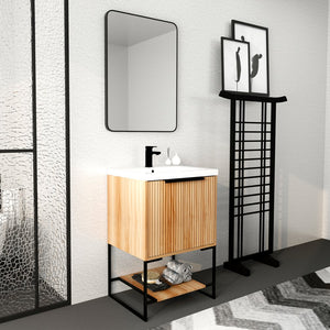 English Elm 24 Inch Freestanding Bathroom Vanity with Resin Basin, Soft-Close Doors, Open Shelf Storage, Modern Design W999P181590