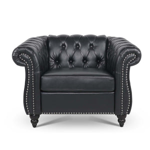 English Elm 3 Piece Pu Leather Living Room Set with Stud Trim and Pocket Spring Cushions W680S00001