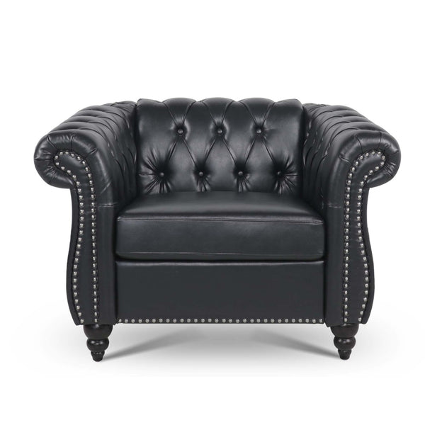 English Elm 3 Piece Pu Leather Living Room Set with Stud Trim and Pocket Spring Cushions W680S00001