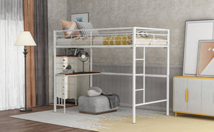 English Elm Twin Metal Loft Bed with Built-in Study Desk Powder-coated Steel Frame for Teen Rooms White MF286452AAK