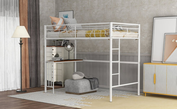 English Elm Twin Metal Loft Bed with Built-in Study Desk Powder-coated Steel Frame for Teen Rooms White MF286452AAK