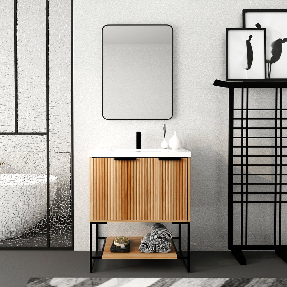 English Elm 30 30'' Freestanding Bathroom Vanity with Resin Basin, Soft-Close Door & Drawer, Modern Storage W999P181591