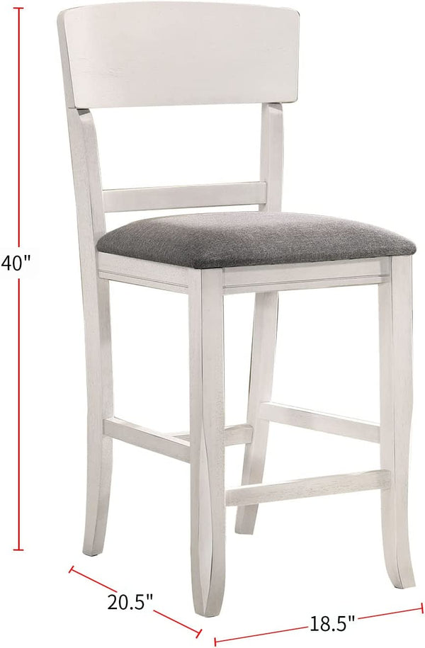English Elm Contemporary White Two-Tone Counter Height Chairs Set of 2 — Solid Wood Frame, Gray Padded Fabric Seats B01157350