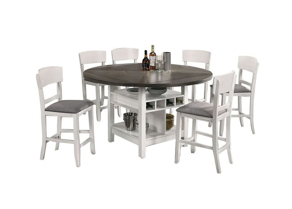 English Elm Contemporary White Two-Tone Counter Height Chairs Set of 2 — Solid Wood Frame, Gray Padded Fabric Seats B01157350