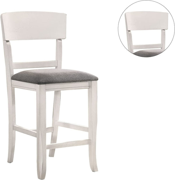 English Elm Contemporary White Two-Tone Counter Height Chairs Set of 2 — Solid Wood Frame, Gray Padded Fabric Seats B01157350
