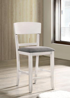 English Elm Contemporary White Two-Tone Counter Height Chairs Set of 2 — Solid Wood Frame, Gray Padded Fabric Seats B01157350