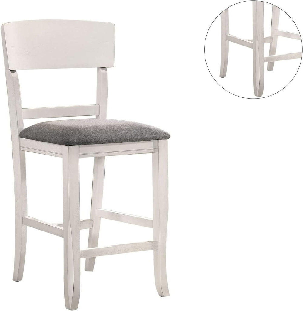 English Elm Contemporary White Two-Tone Counter Height Chairs Set of 2 — Solid Wood Frame, Gray Padded Fabric Seats B01157350