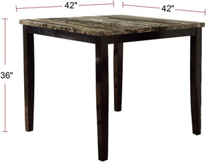 English Elm Dining Counter Height Table Faux Marble Top 42"x42" Dark Brown Frame Seats Four Stylishly Elegant B01157354