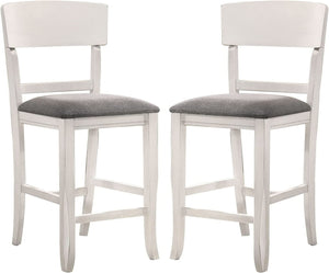 English Elm Contemporary White Two-Tone Counter Height Chairs Set of 2 — Solid Wood Frame, Gray Padded Fabric Seats B01157350