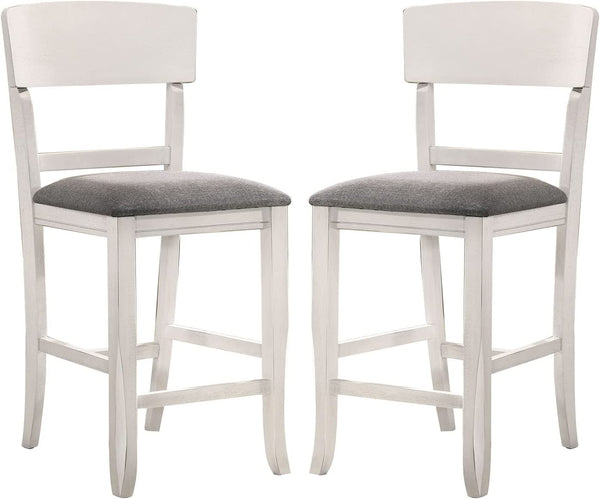 English Elm Contemporary White Two-Tone Counter Height Chairs Set of 2 — Solid Wood Frame, Gray Padded Fabric Seats B01157350
