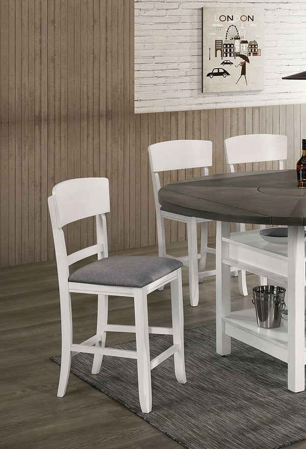 English Elm Contemporary White Two-Tone Counter Height Chairs Set of 2 — Solid Wood Frame, Gray Padded Fabric Seats B01157350