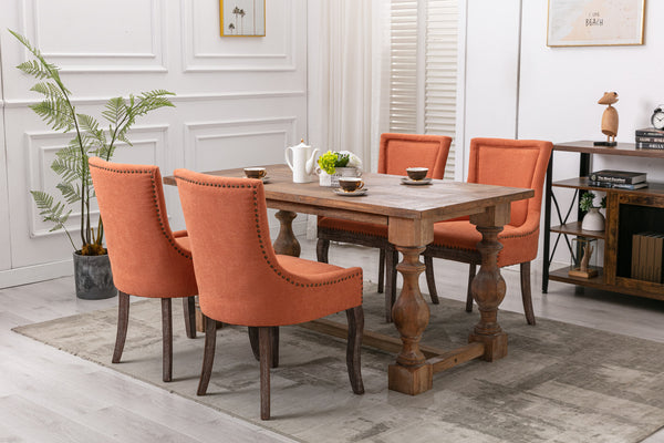 English Elm A&A Velvet Upholstered Wingback Barstools with Button Tufting, Wooden Legs & Chrome Nailhead Trim Orange W114343482