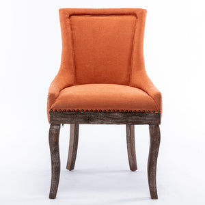 English Elm A&A Velvet Upholstered Wingback Barstools with Button Tufting, Wooden Legs & Chrome Nailhead Trim Orange W114343482