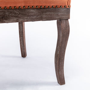 English Elm A&A Velvet Upholstered Wing-Back Barstools with Button Tufting, Chrome Nailhead Trim & Solid Wood Legs Orange W114343482