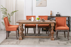 English Elm A&A Velvet Upholstered Wingback Barstools with Button Tufting, Wooden Legs & Chrome Nailhead Trim Orange W114343482
